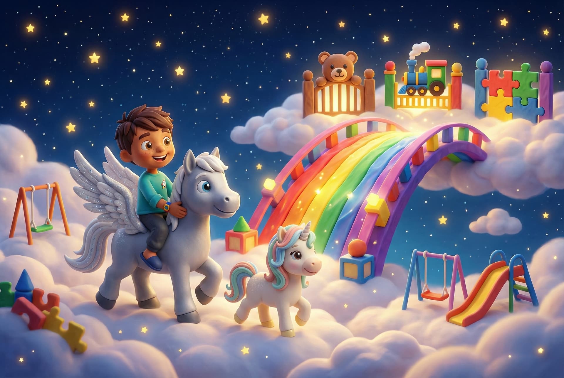 Rowan and the Rainbow Toy Bridge